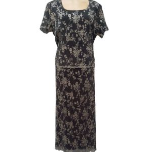 Vintage Metallic Rose Blouson Flapper Style Party Dress